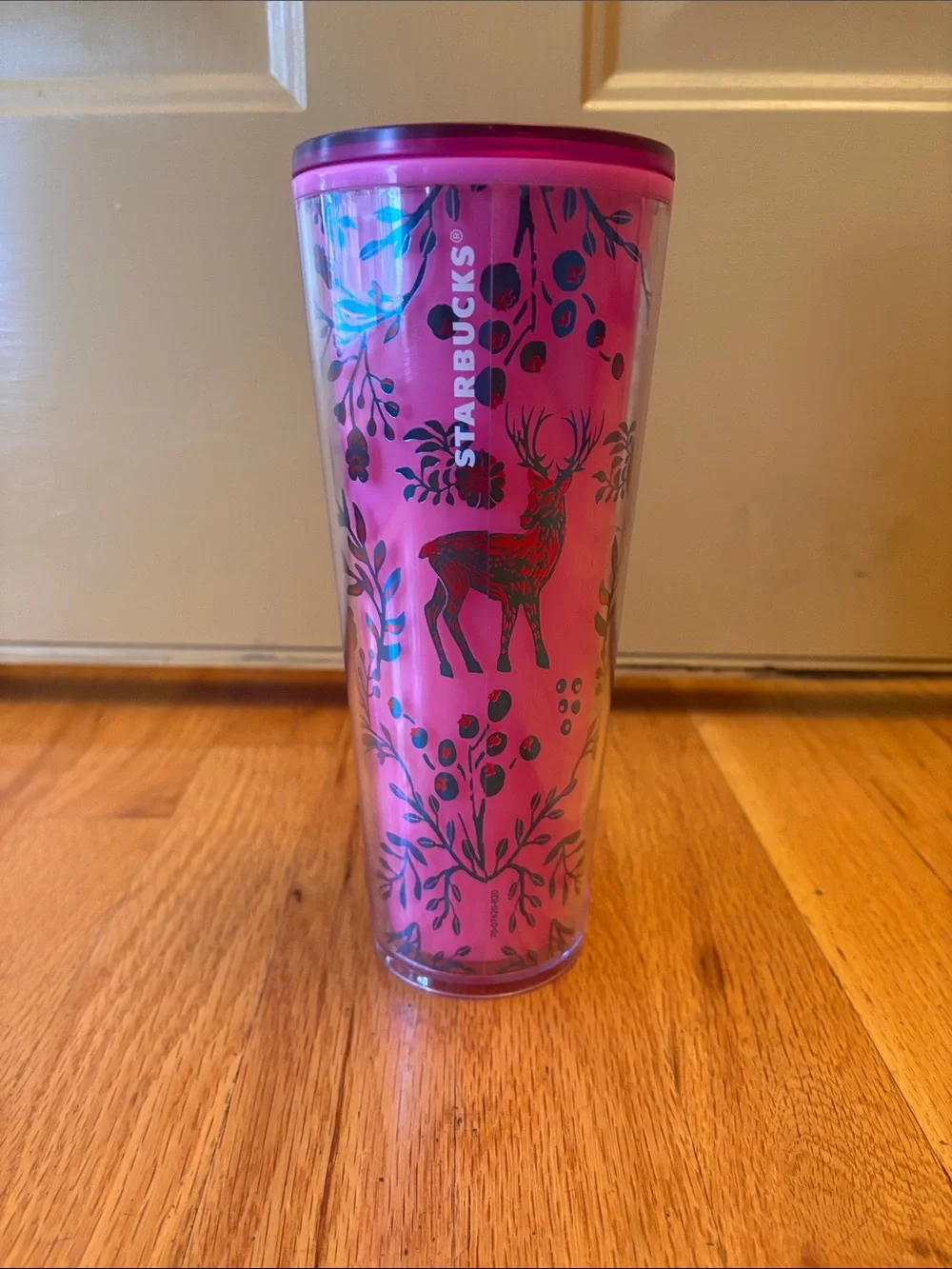 Starbucks Pink Floral Deer Tumbler with Metallic Accents